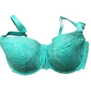 Victoria's Secret Lace 34DD Bra Underwire Padding Full Coverage Green Sparkle